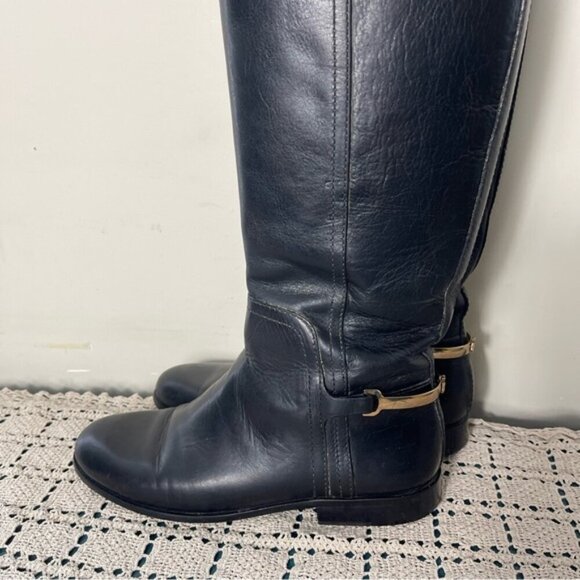 Tory Burch Black Leather Riding Boots Women's Size: 7M Gold hardware - Picture 3 of 14